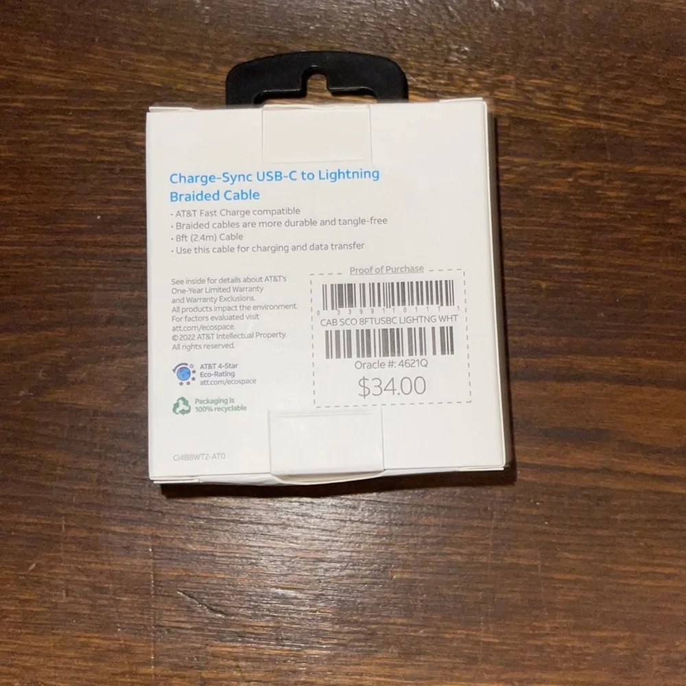 USB-C Lighting Braided Cable- New (Never opened)- Made for IPhone- 8 foot